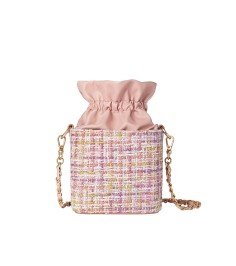 Elegant Tweed Drawstring Bucket Bag